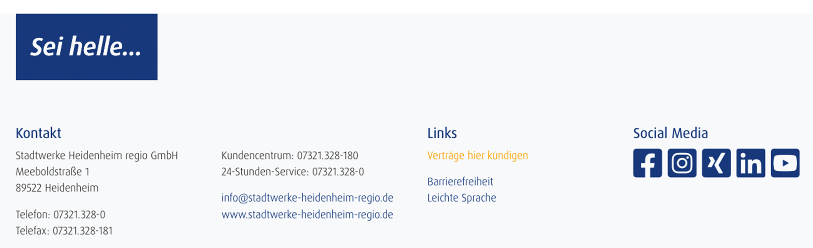 Bereich für Kunden-Service Vertrag kündigen