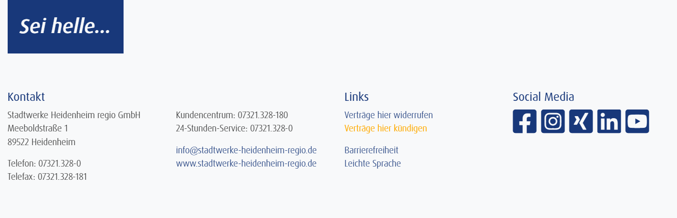 Bereich für Kunden-Service Vertrag kündigen