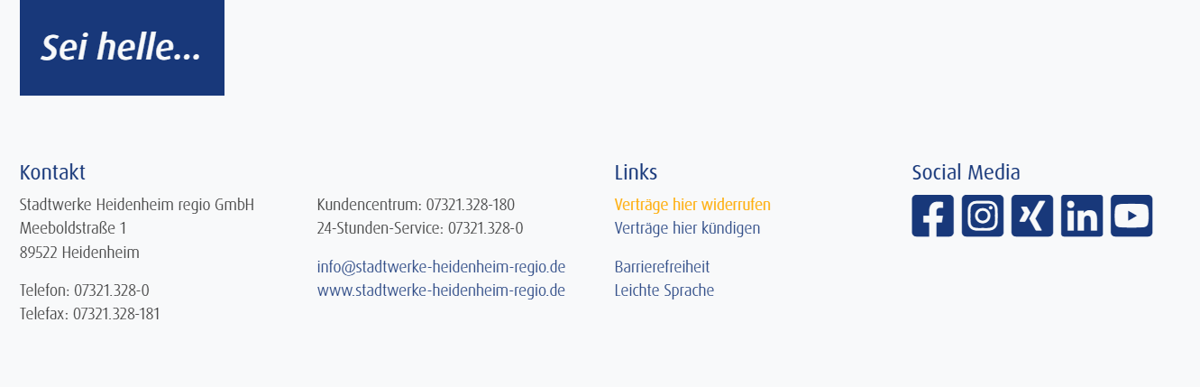 Bereich für Kunden-Service Vertrag widerrufen